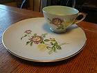 Vintage Lefton China Snack Plate & Tea Coffee Cup PURPLE YELLOW ROSES 