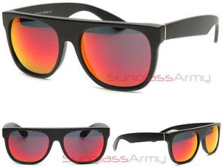 MATTE BLACK with RED FIRE Mirror Lens FLAT TOP Sunglasses super 