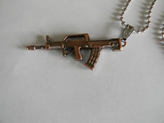   gun necklace famas black or silver mens jewelry ball chain bronze