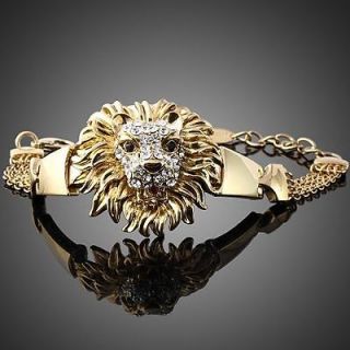   Crystal Awesome Lion Head Shape Gold GP Bracelet Cuff Jewelry