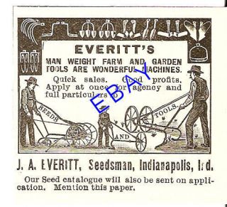 1894 EVERITT FARM & GARDEN TOOL AD PLOW HOE SEEDSMAN