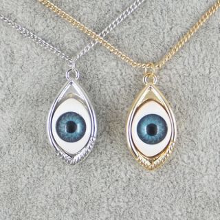   Gothic Punk Silver gold tone Evil blue eye Chain Pendants Necklace