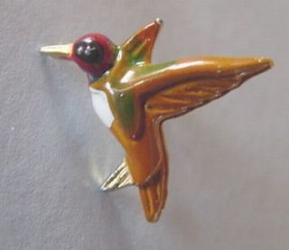 Vintage Enamel Red Head Hummingbird Tie Tack Lapel Pin