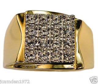 64 carat CZ CLASSIC 16 stone MENS RING 18K yellow gold overlay size 