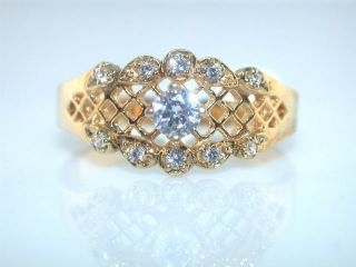 FRANKLIN MINT CZ STERLING SILVER GOLD PLATED FILIGREE RING