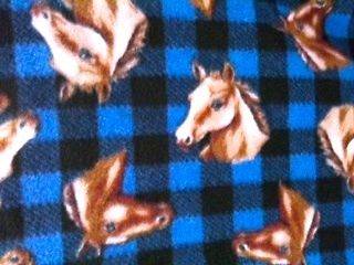 Equestrian fleece fabric BTY royal blue/black horse pattern