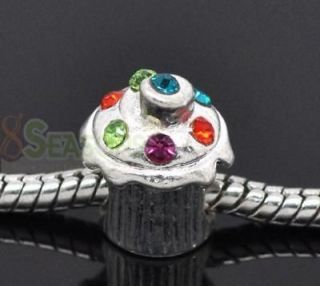 10SP Rhinestone Cupcake Beads Fit Charm Bracelet14x11m​m
