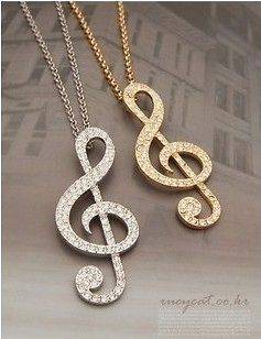   charm nice Rhinestone Rhythm Musical Note Pendant Long Necklace