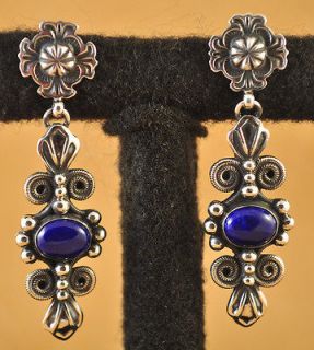   Cadman Sterling Silver Lapis Handmade Navajo Post Back Dangle Earrings