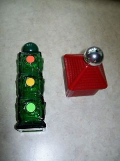 Vintage Avon, Green glass stop light and red weather vane decanters