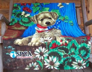 ASPCA Blanket Throw NIP   Brown Puppy Dog, Flowers, Butterflies 