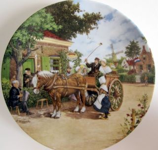 Decorative Royal Schwabap Ter Steege Colored Plate Horse Cart Signed 