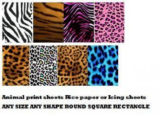Edible cake topper Sheets Decorative Animal Prints Zebra Leopard Tiger 