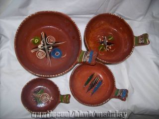   Mexican Nesting Serving Bowls Red Clay Art Pottery HP Set of 4