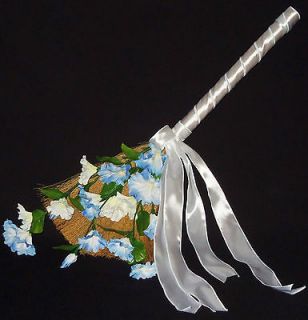   Blue & White Morning Glory on Decorative Broom Silk Floral Arrangement