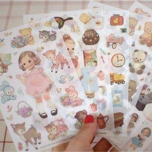   Doll Mate PVC Clear DIY Diary Album Decorative Sticker 6 Sheets Set