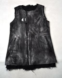 SHELLAC Deer Leather Sleeveless Vest Black 50 NWT