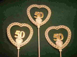 12 pieces 50th Anniversary plastic heart picks decorations 3 dia 12 
