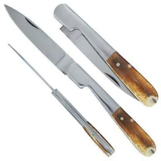 NEW 8 Stag Horn Handle Slipjoint Folding Pocket Knife