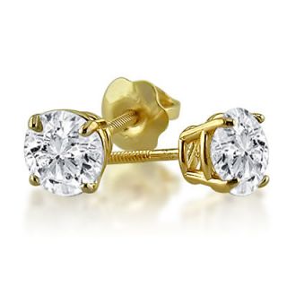 1ct tw Round Diamond Stud Earrings in 14K Yellow Gold Screw Back 