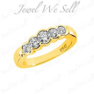   Brilliant 5 Stone H SI2 Diamond Anniversary Band Ring Y Gold Plated