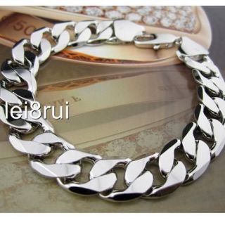   white gold filled mens bracelet GF curb chain link 40g/12mm jewelry