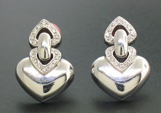   18k White Gold Diamond Dual Heart Drop Diamond Earrings ELEGANT