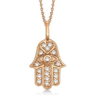 16ct Pave Set Diamond Hamsa Pendant Necklace 14k Rose Gold