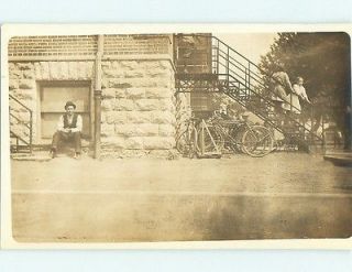   1918 rppc MANY BICYCLES ON RACK BY METAL STAIRS Bowling Green OH v5208