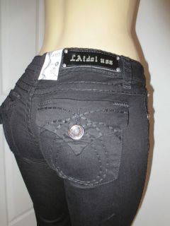   Idol Jeans Black w Black Loop Stitch Pocket Design Boot Cut Sizes 0 15