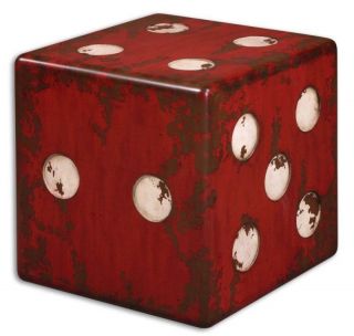 Black Red Dice Shaped Game Room Cube Accent End Table