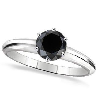 31Ct AA BLACK ROUND DIAMOND SOLITAIRE ENGAGEMENT RING 14K WHITE GOLD