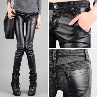  Lady Low Waist Faux Leather Jeans Tight PU&Leggings Pencil Denim Pant