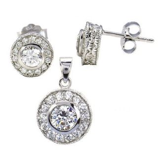 CTW CREATED DIAMOND PENDANT & EARRING SET ~ SOLID STERLING SILVER 