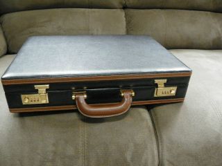 BALLY Leather Vintage Hard Briefcase / RARE / Black with Brown Trim 