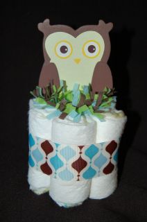 Mini Diaper Cake IN THE FOREST/OWL Boy Baby Shower Gift/Nursery 