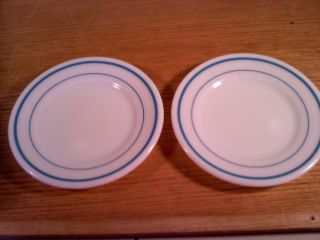 Set of 2 Small Pyrex Dinnerware Plate Blue Accents, vintage FREE 
