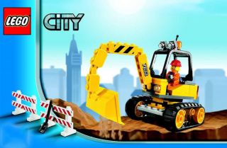 Lego Excavator With 4 Barriers & Minifigure From Set 7633