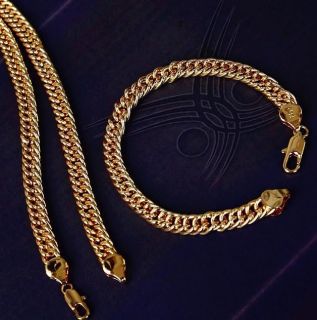   18ct yellow gold filled Mens Bracelet+necklace 23.6 Chain Set #2UK