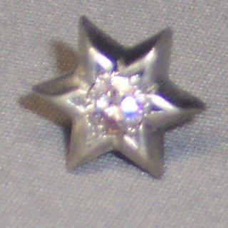   SILVER STAR TIE TACK OR LAPEL PIN WITH 10 POINT DIAMOND IN CENTER
