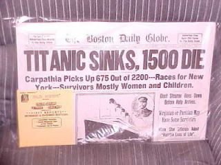 April 16, 1912 Titanic Sinks Boston Globe Newspaper Gift Wrapped 