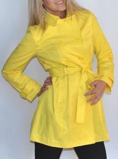 New Womens Kenneth Cole Trench Coat Rain Coat Belted Yellow Small S