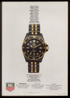   Heuer 1000 professional black & gold diving diver watch photo print ad