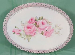 Vintage Shabby HP Hand Painted Roses Bathroom Vanity Tray Chic