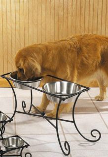  Wrought Iron Raised Diners dog dish set w/ stainless steel Bowls