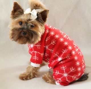 Red White Snowflakes Cozy Fleece Dog Pajamas clothes PJS Small