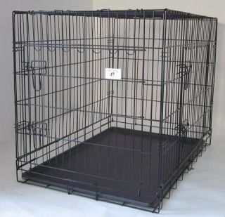   48 Portable Folding Dog Pet Crate Cage Kennel Two Door ABS Tray