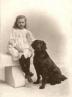 FLAT COATED RETRIEVER AND LITTLE GIRL 8 x 10 DOG PRINT MOUNTED READY 