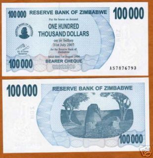 Zimbabwe, 100000 100,000 Dollars, 1.8.2006, P New, UNC