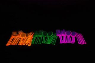 Neon Blacklight Reactive 51 piece Plastic Cutlery Set